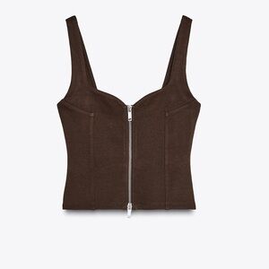 Women's Zara interlock chocolate Brown Zip-Front Bustier Tank Top